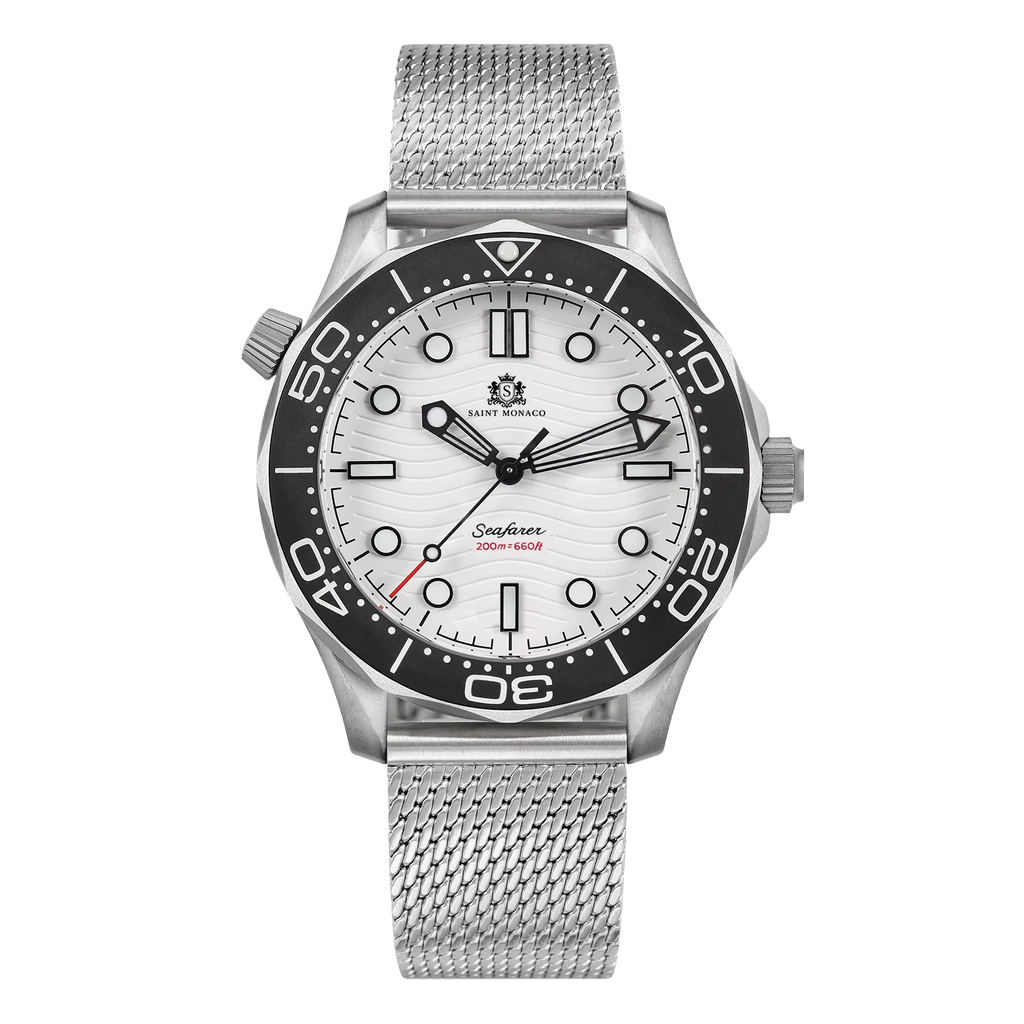 DIVER 007 — Mesh White Wave / Enamel Wave Dial