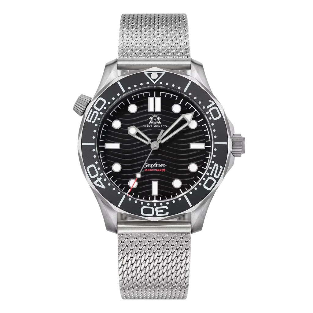 DIVER 007 — Mesh Black Wave / Enamel Wave Dial