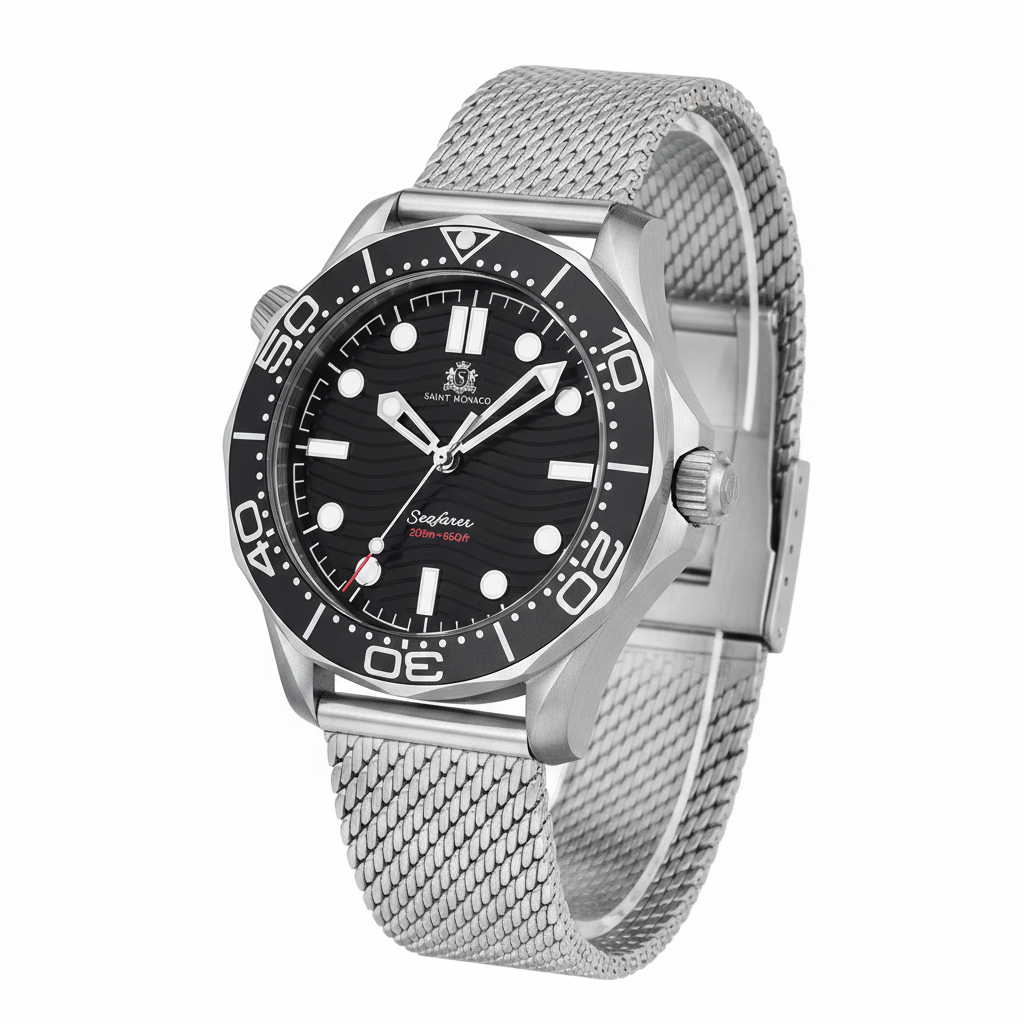 DIVER 007 — Mesh Black Wave / Enamel Wave Dial