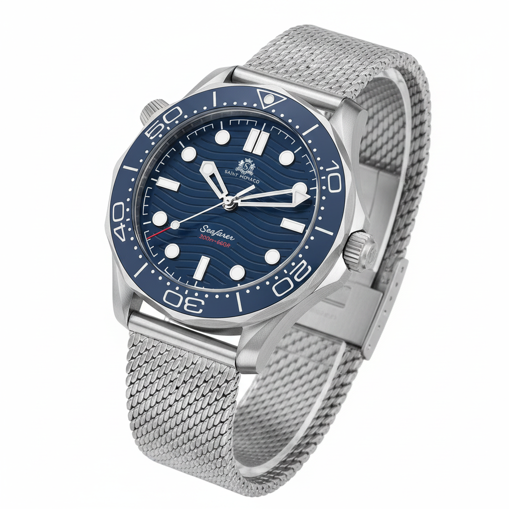 DIVER 007 — Mesh Blue Wave / Enamel Wave Dial